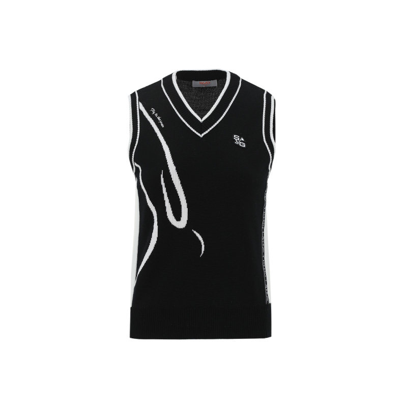 svg高尔夫秋季新款女装黑白针织保暖背心V领马甲运动套装上衣女,淘宝优惠券,粉丝福利购,淘宝优惠卷