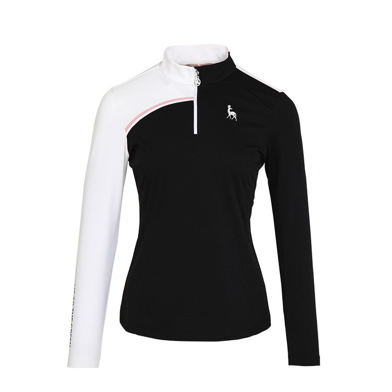 SVG高尔夫女装秋季黑白拼色长袖T恤拉链立领打底衫运动套装上衣女,淘宝优惠券,粉丝福利购,淘宝优惠卷