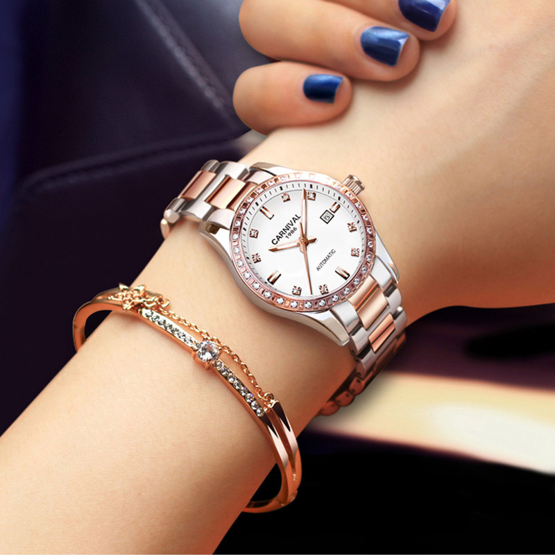 正品瑞士嘉年华女士防水时尚机械表 嘉年华世捷尔国产腕表