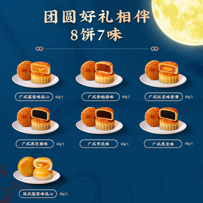 比比赞广式月饼礼盒蛋黄莲蓉味传统糕点零食小吃休闲食品中秋送礼_零食_坚果_特产