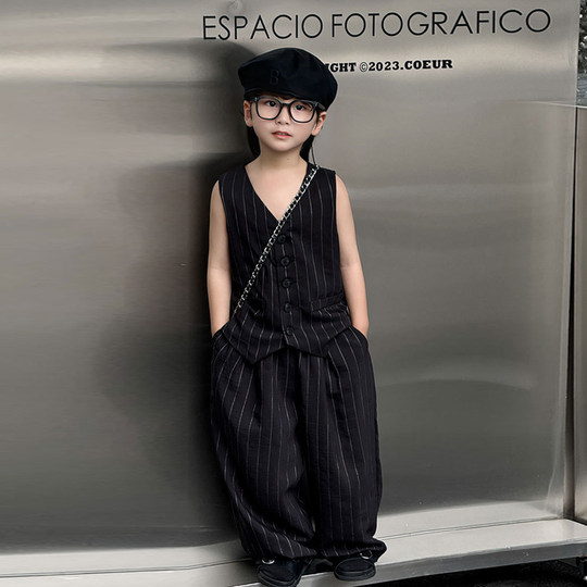 韩范男童马甲套装夏季儿童白色小西装痞帅风模特t台走秀礼服潮酷