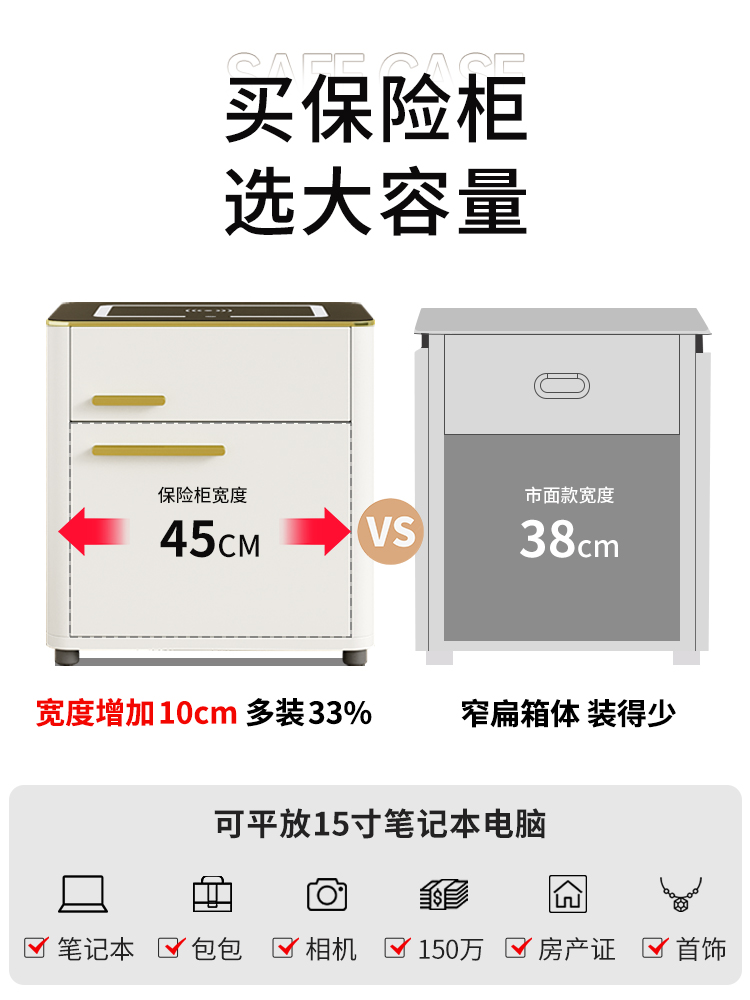 虎牌保险柜床头柜一体实木2023新款家用智能床头柜保险箱防盗隐形指纹密码箱53cm家庭带无线充电多功能保管箱 - 图0