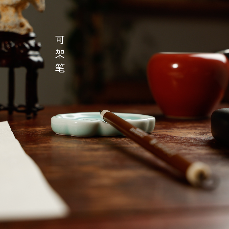 青润雅瓷祥云笔掭 毛笔笔掭瓷砚瓷器墨块砚台墨碟文房四宝青瓷 - 图2