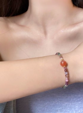 花神令。日落派对天然彩虹碧玺串珠弹力绳手链手串少女心手工小众