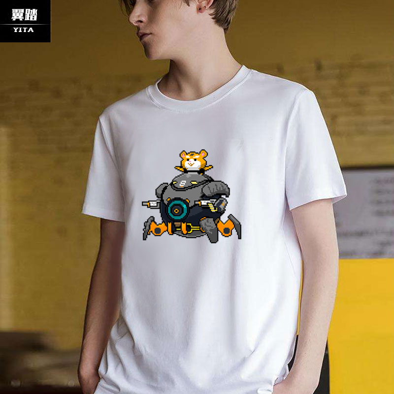 守望游戏OW破坏球Wrecking Ball仓鼠短袖T恤衫男女纯棉半袖上衣服 - 图0