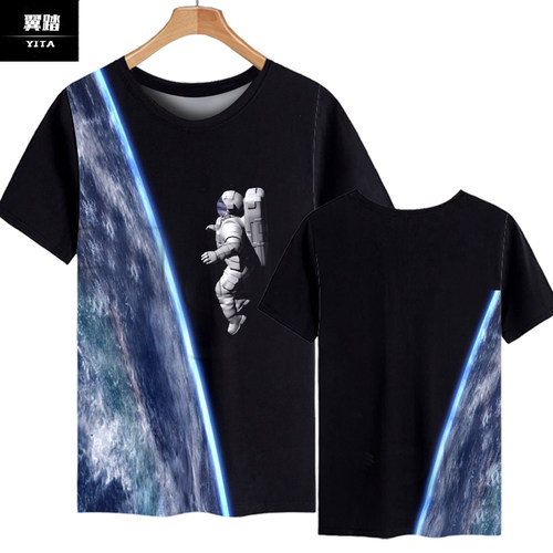 太空银河系宇航员星空星云冰丝T恤短袖男女夏季体恤衫创意上衣服 - 图1