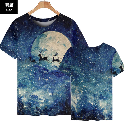 太空银河系宇航员星空星云冰丝T恤短袖男女夏季体恤衫创意上衣服 - 图3