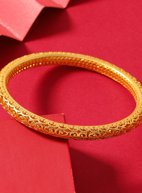 复古宫廷风越南沙金古法镂空花丝手镯女时尚百搭礼物礼品首饰品