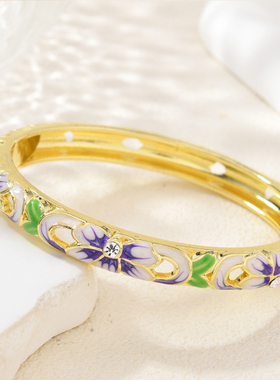 景泰蓝北京旅游珐琅纪念品中国风细手镯开口复古宫廷镂空彩绘镯子