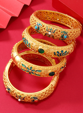 古法宫廷镂空合金手镯复古景泰蓝开口活扣镯子女款首饰珐琅饰品