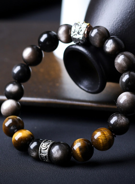 2026上新银耀石搭配虎眼石手链 原创一念之间佛珠手串 一件代发