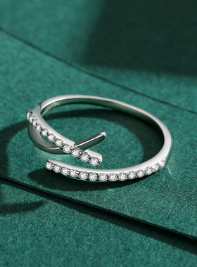 s925纯银简约开口可调整戒指女微镶气质韩国ins潮食指指环银饰品