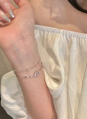 S925纯银环环相扣双层手链女轻奢小众精致闺蜜手串手饰品礼物批发
