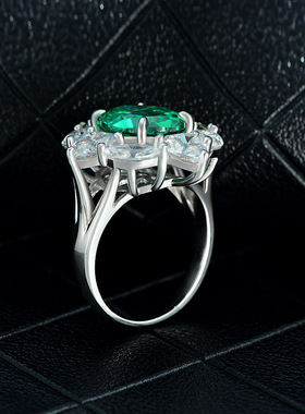 仙璨珠宝2022新款合成帕拉伊巴10*12绿钻女戒s925银欧美奢华女