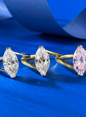 隆隆金珠宝S925银新款6*12mm马眼高碳钻欧美跨境风戒指环ins个性