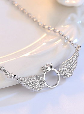 新品十字锁骨银项链 萌萌天使的翅膀时尚银首饰气质百搭女生日礼