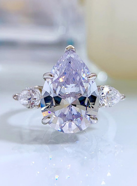 隆隆金设计高碳钻夸张大中指订婚水滴戒指女s925银网红欧美指环