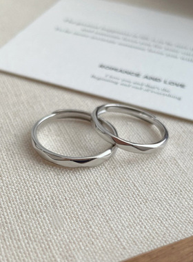 S999足银简约菱形情侣对戒轻奢小众设计纯银戒指开口时尚素圈指环