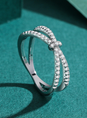 s925银交叉线条戒指女欧美ins网红轻奢高级感镶钻闭口食指指环批