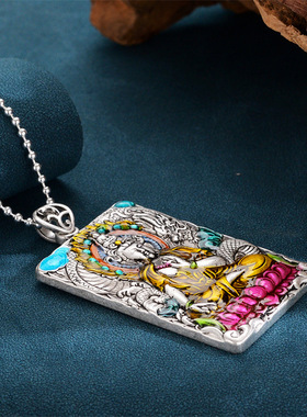 新款珐琅彩吊坠烧蓝尼罗佛牌 景泰蓝滴胶观音吊坠 银饰品生日礼物