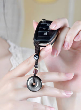 天然银曜石平安扣项链吊坠3厘米直径款男女饰品钥匙扣挂件吊坠款