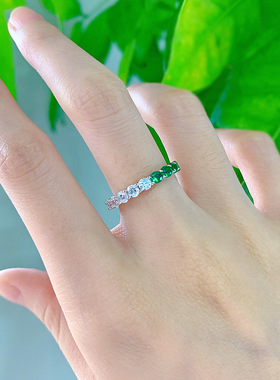 辉之翼珠宝 2023新款S925银戒指锆石白绿满钻欧美时尚批发戒指环