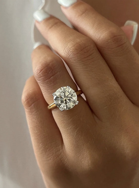 隆隆金新款仿真钻石银戒指10mm白色冰花切显钻款婚戒女经典戒指环