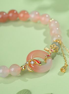 S925银原创锦鲤平安扣手链和田玉小清新DIY送礼盐源玛瑙渐变手串