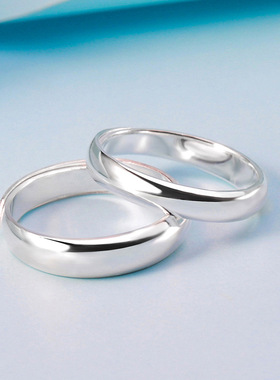 情侣S999纯银戒指男女对戒学生足银戒子光面食指指环开口活口刻字