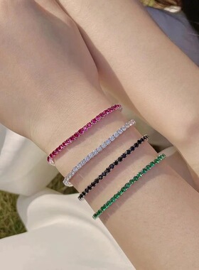 洛熙寺珠宝2023新款S925银手链女欧美爆款网球链单排满钻时尚手链