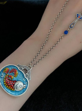 s925银椭圆牌鲤鱼锦鲤吊坠复古民族风项链挂件毛衣链平安锁锦鲤挂