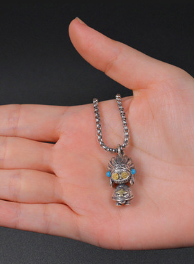 欧美跨境印第安娃娃个性复古镀925银吊坠男女潮小众项链包包挂件