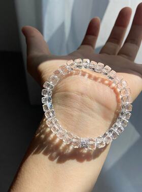 【碎银几两】天然8M切面白水晶算盘珠手链女款时尚小清新简约手链