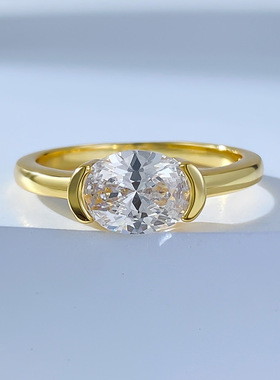 隆隆金珠宝S925银ins风日常百搭高碳钻6*8mm椭圆戒指女欧美跨境款