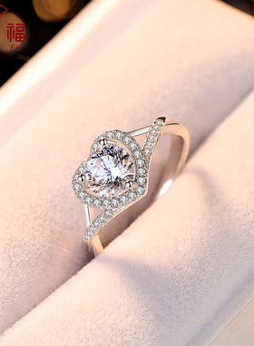 s925纯银莫桑石戒指女 欧美气质时尚镂空心形石戒银饰品 厂家批发