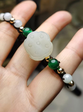 创汇期新疆和田玉莲蓬配翡翠玛瑙编结手链高洁多福复古优芝设计