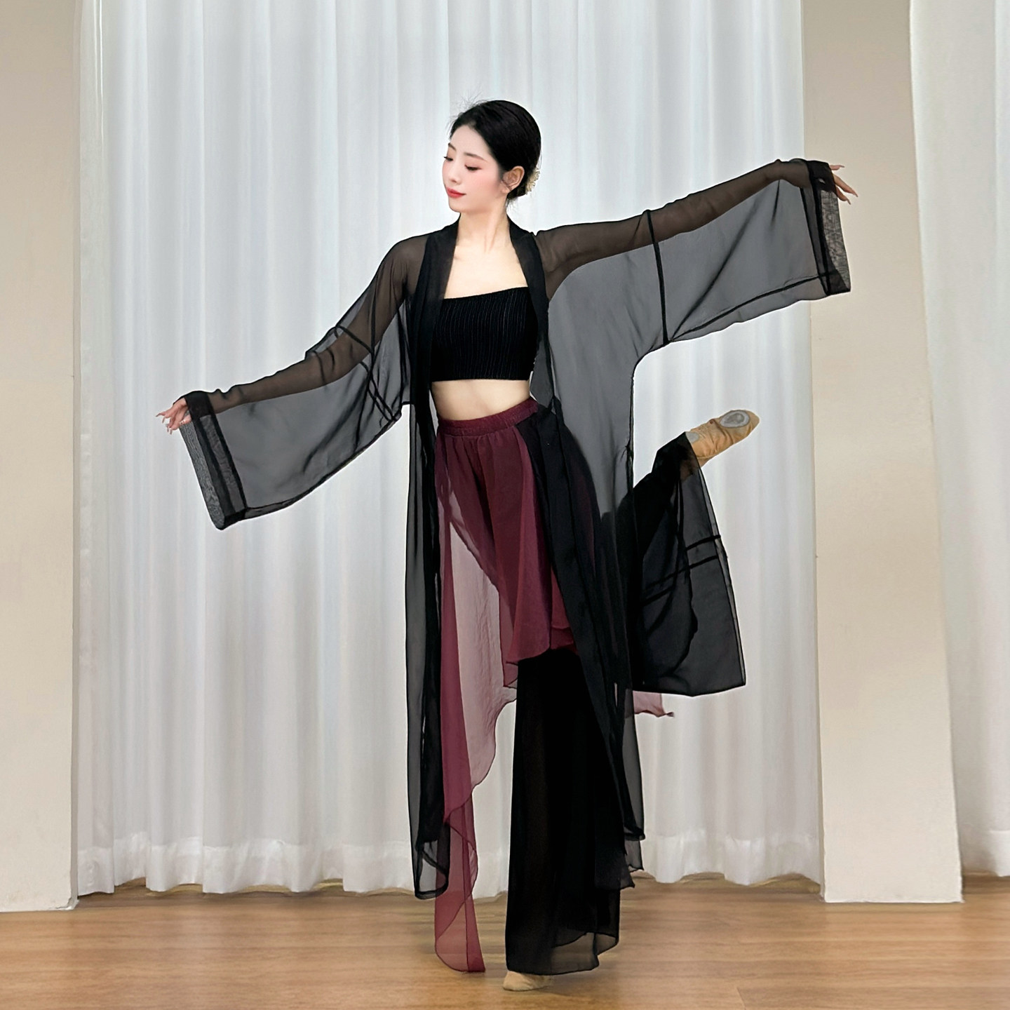古典舞服大袖开衫纱衣黑色飘逸古风爵士舞蹈服原创外披中国舞套装,淘宝优惠券,粉丝福利购,淘宝优惠卷