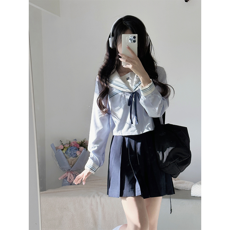 车厘子jk原创水蓝色水手服套装女春季新款学院风制服西服毛衣外套 - 图3