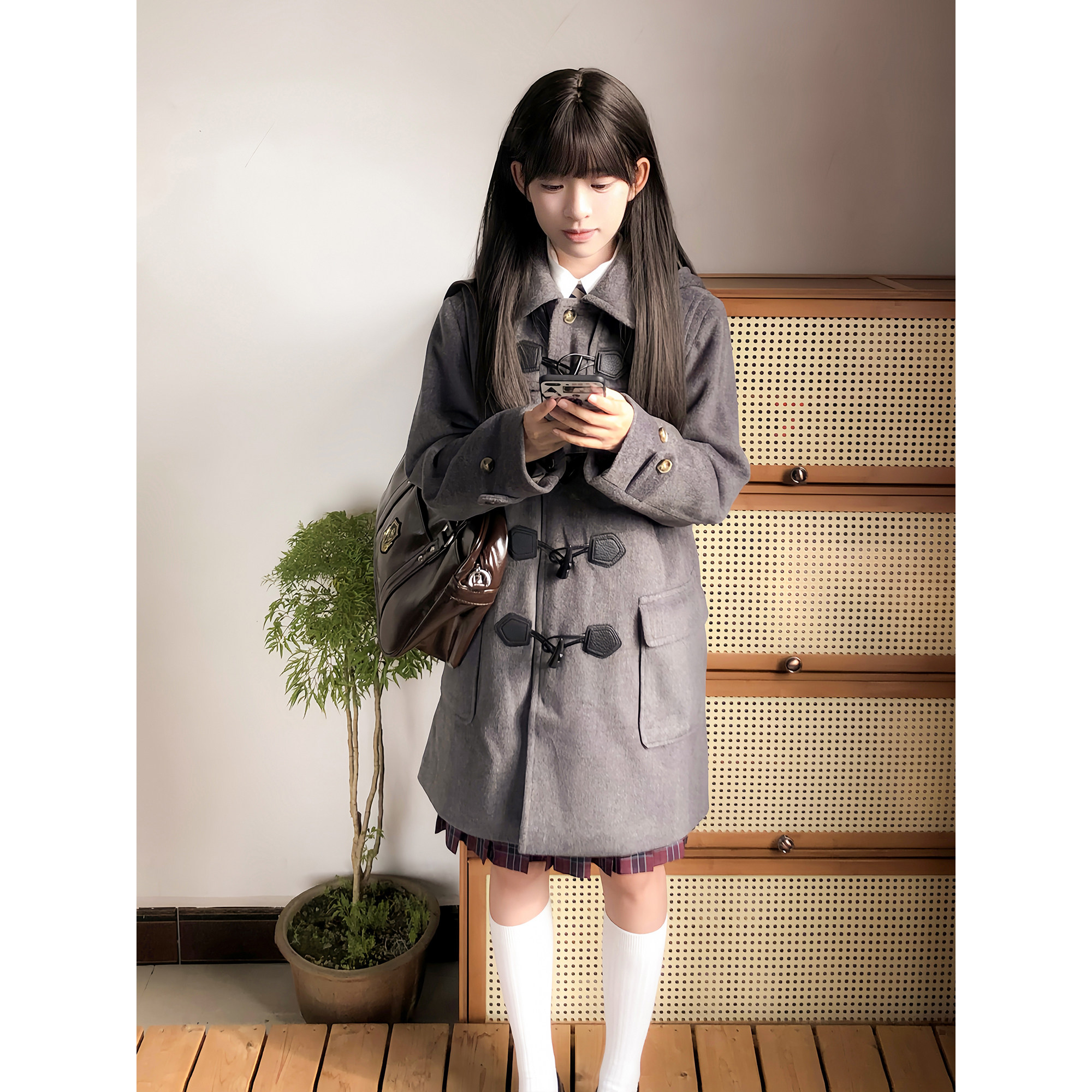 车厘子jk【冬雾原】日系连帽牛角扣大衣女原创学院风加厚长款外套,淘宝优惠券,粉丝福利购,淘宝优惠卷