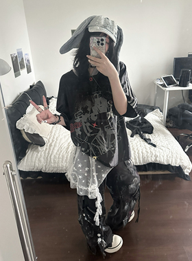 咖喱人韩系ins小众星星网纱布标半裙围绑带兜叠穿花边蕾丝纱屁帘