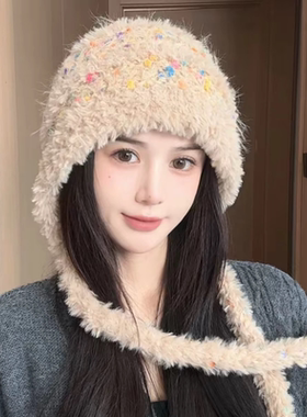 甜美女性秋冬平檐彩色糖豆护耳帽