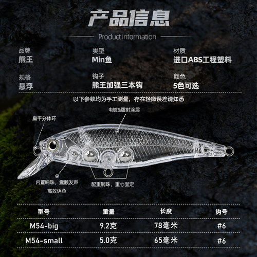 熊王路亚饵花药米诺沉水翘嘴鲈鱼鳜鱼假饵仿真饵78mm9.2g 65mm 5g - 图0