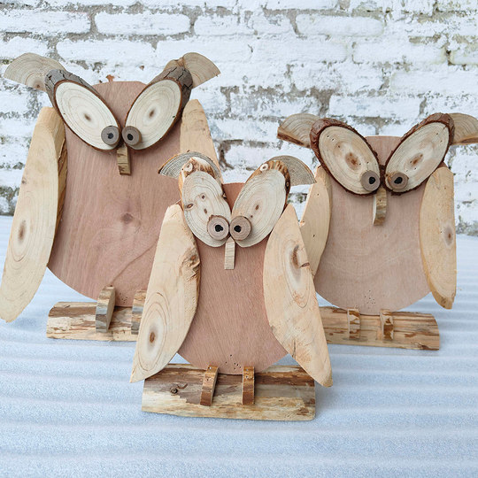 Creative small puppet owl wooden props kindergarten Internet celebrity window clothing display log decoration crafts