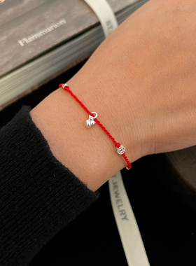 福禄红绳手链·原创】s925纯银简约细手绳新年正红色手环本命年女