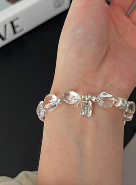 素白】天然水晶手链925纯银简约时尚个性串珠手环弹力绳手串百搭