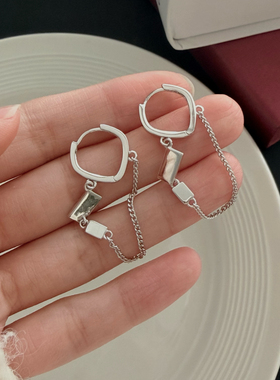 流苏长款耳扣】通体s925纯银耳圈几何图形耳饰女小众设计耳环百搭