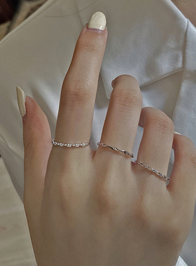 三件套925纯银开口女ins戒指