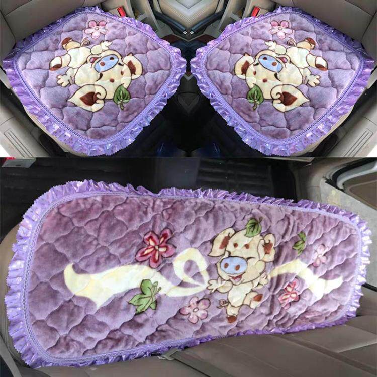 冬季汽车坐垫防滑保暖短毛绒车座垫新品无靠背三件套卡通棉垫通用