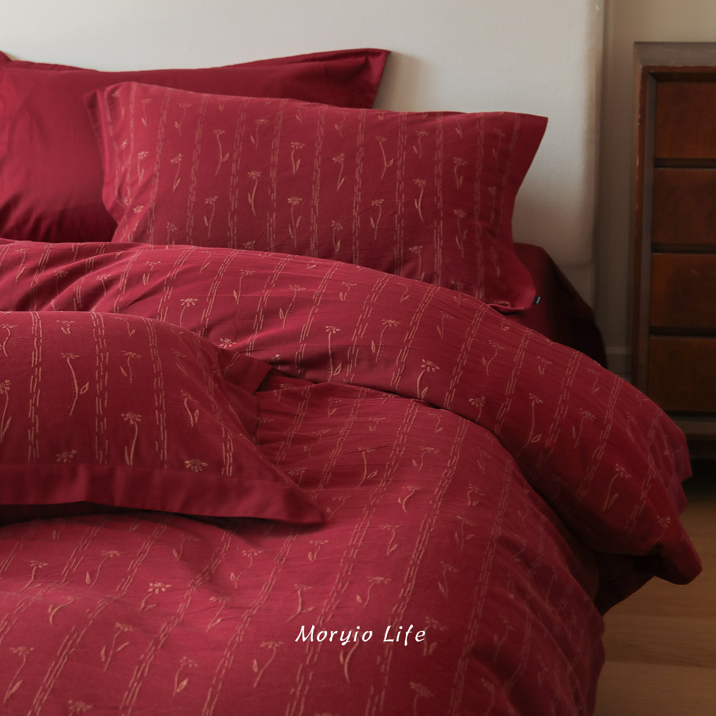 木悠渐变金丝立体浮雕色织提花全棉四件套红色婚庆款纯棉被套床单,淘宝优惠券,粉丝福利购,淘宝优惠卷