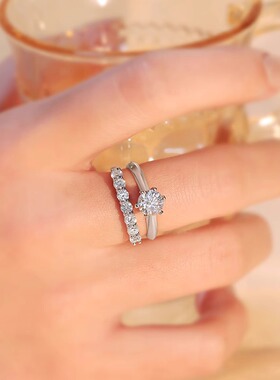 S925纯银莫桑石满镶女士排戒